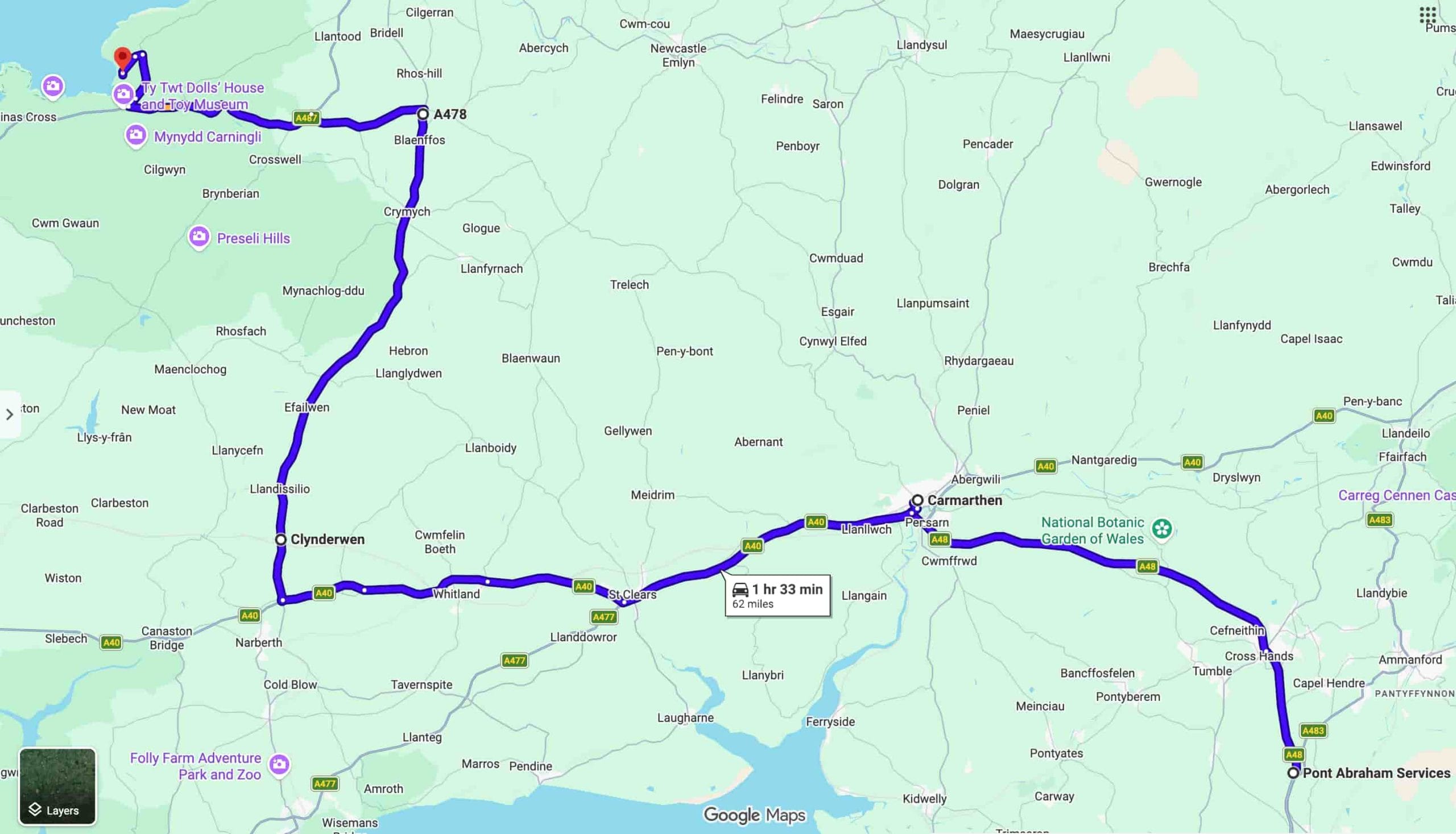 Driving to Peg-y-Don from M4 services
